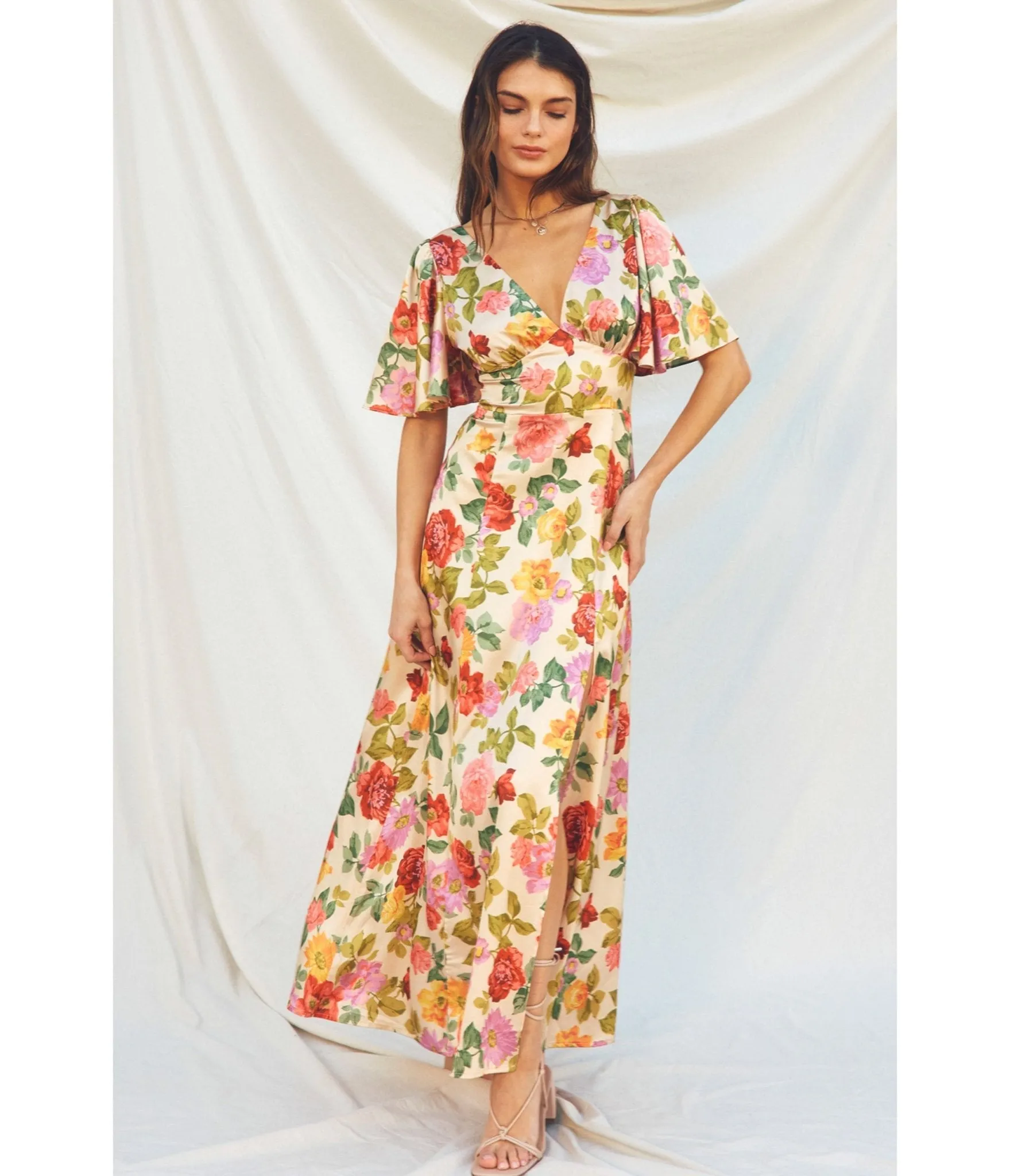 1930's Flutter Sleeve Floral Maxi Dress sold by Unique Vintage