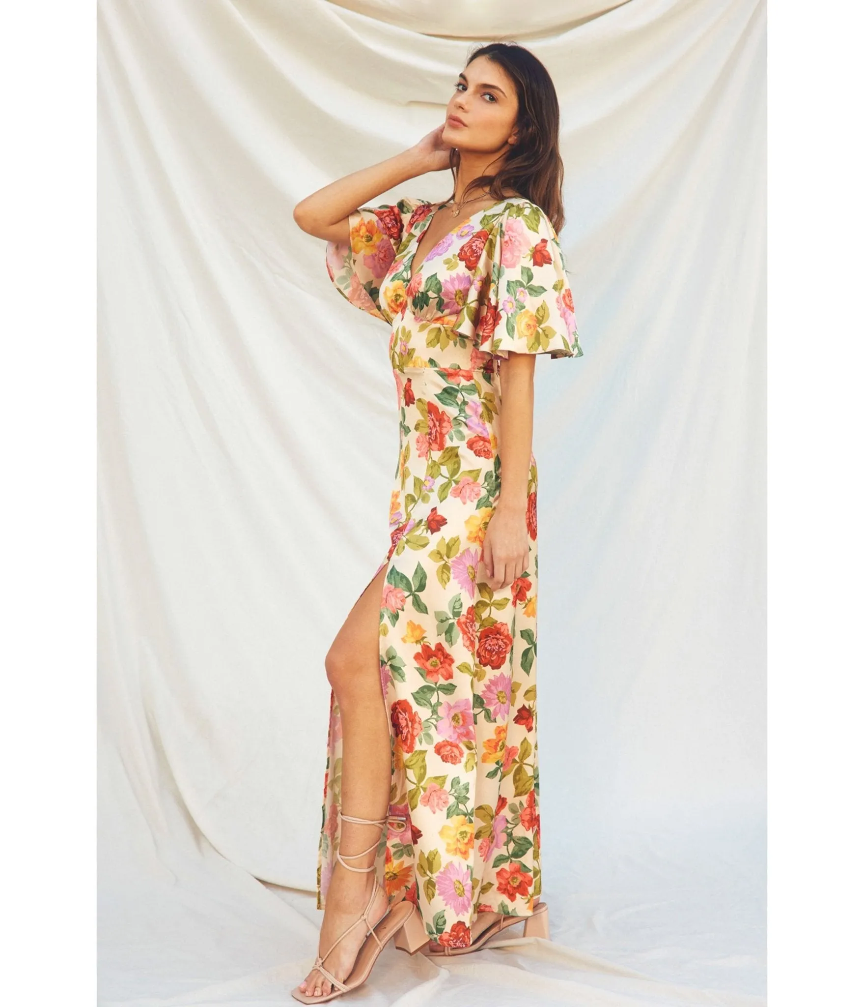1930's Flutter Sleeve Floral Maxi Dress sold by Unique Vintage product image thumbnail 3