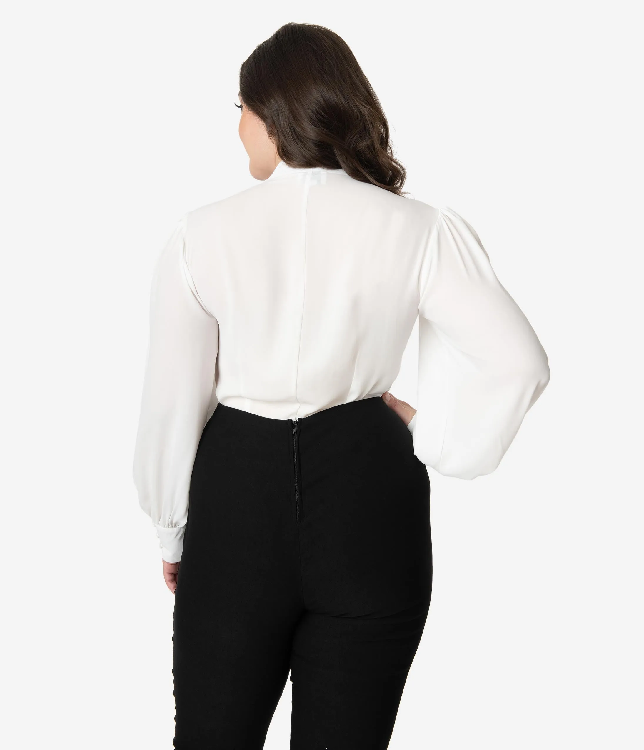 Unique Vintage Plus Size 1940s White Neck Tie Gwen Blouse sold by Unique Vintage product image thumbnail 2