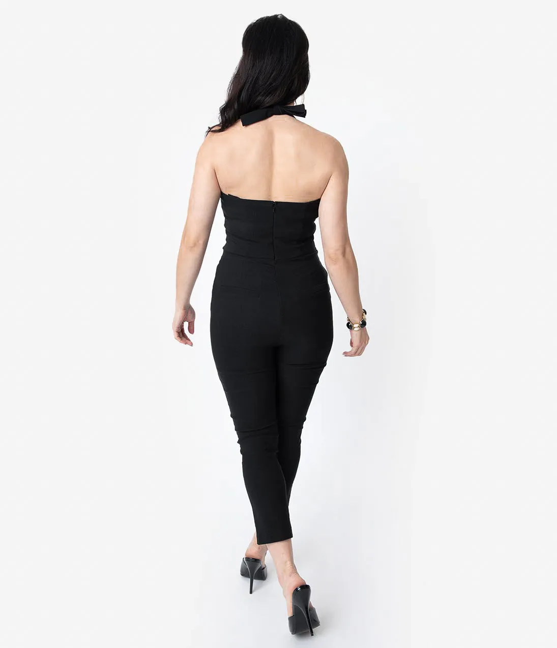 Unique Vintage 1950s Black Halter Marcel Jumpsuit sold by Unique Vintage product image thumbnail 2