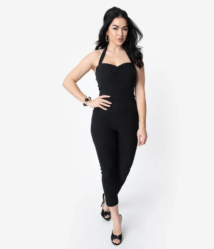 Unique Vintage 1950s Black Halter Marcel Jumpsuit sold by Unique Vintage
