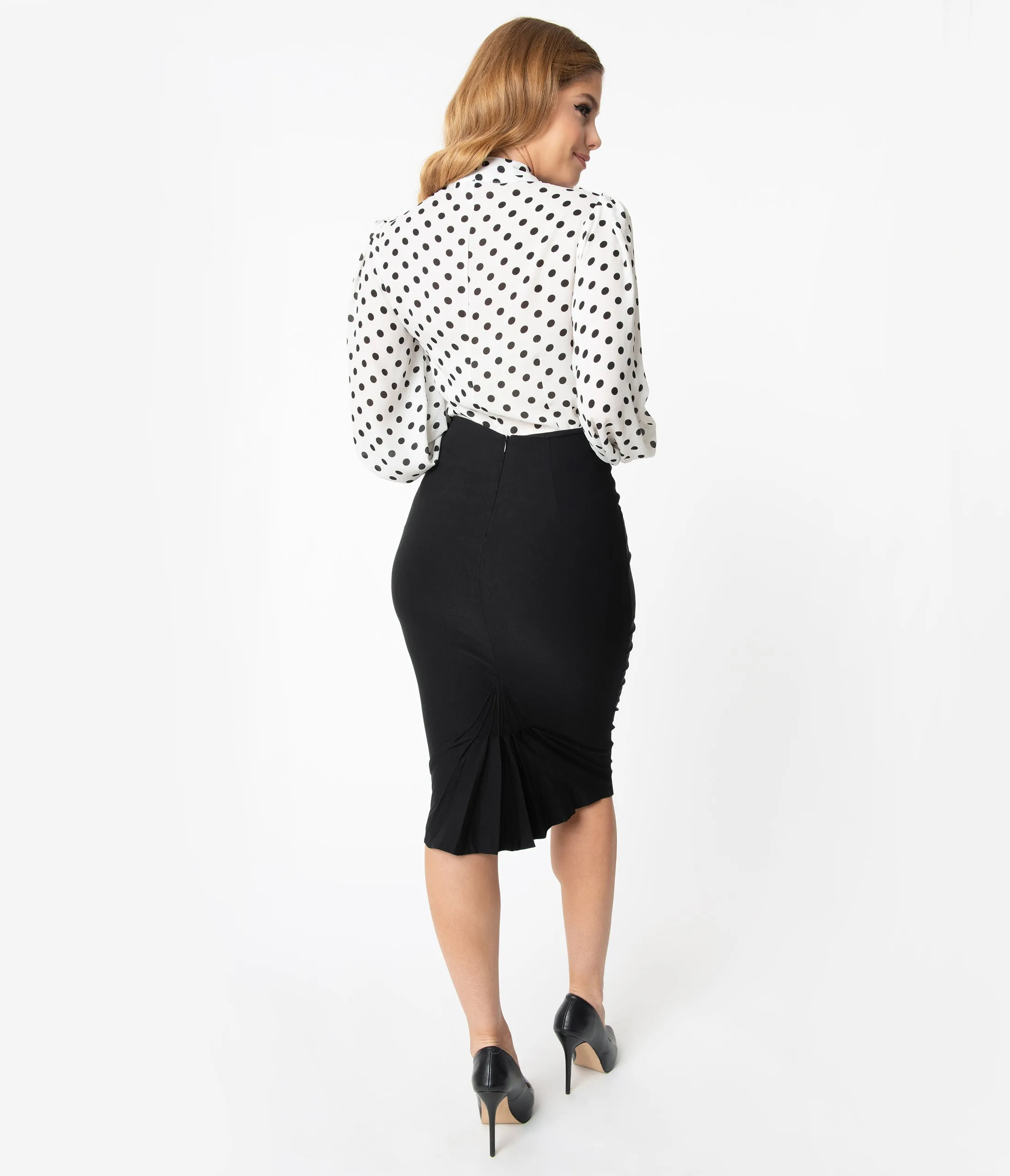 Unique Vintage 1950s Black High Waist Tracy Wiggle Skirt sold by Unique Vintage product image thumbnail 3