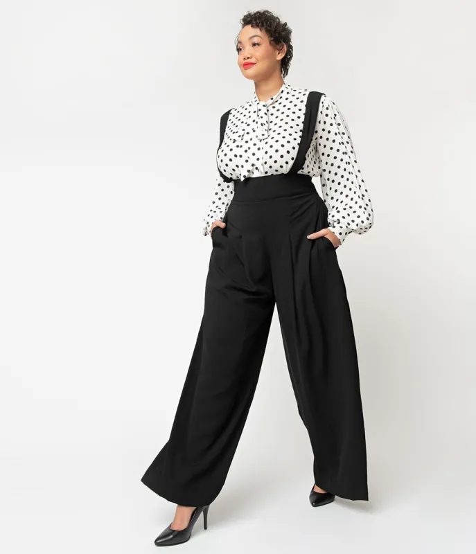 Unique Vintage Plus Size Black Wide Leg Rochelle Suspender Pants sold by Unique Vintage