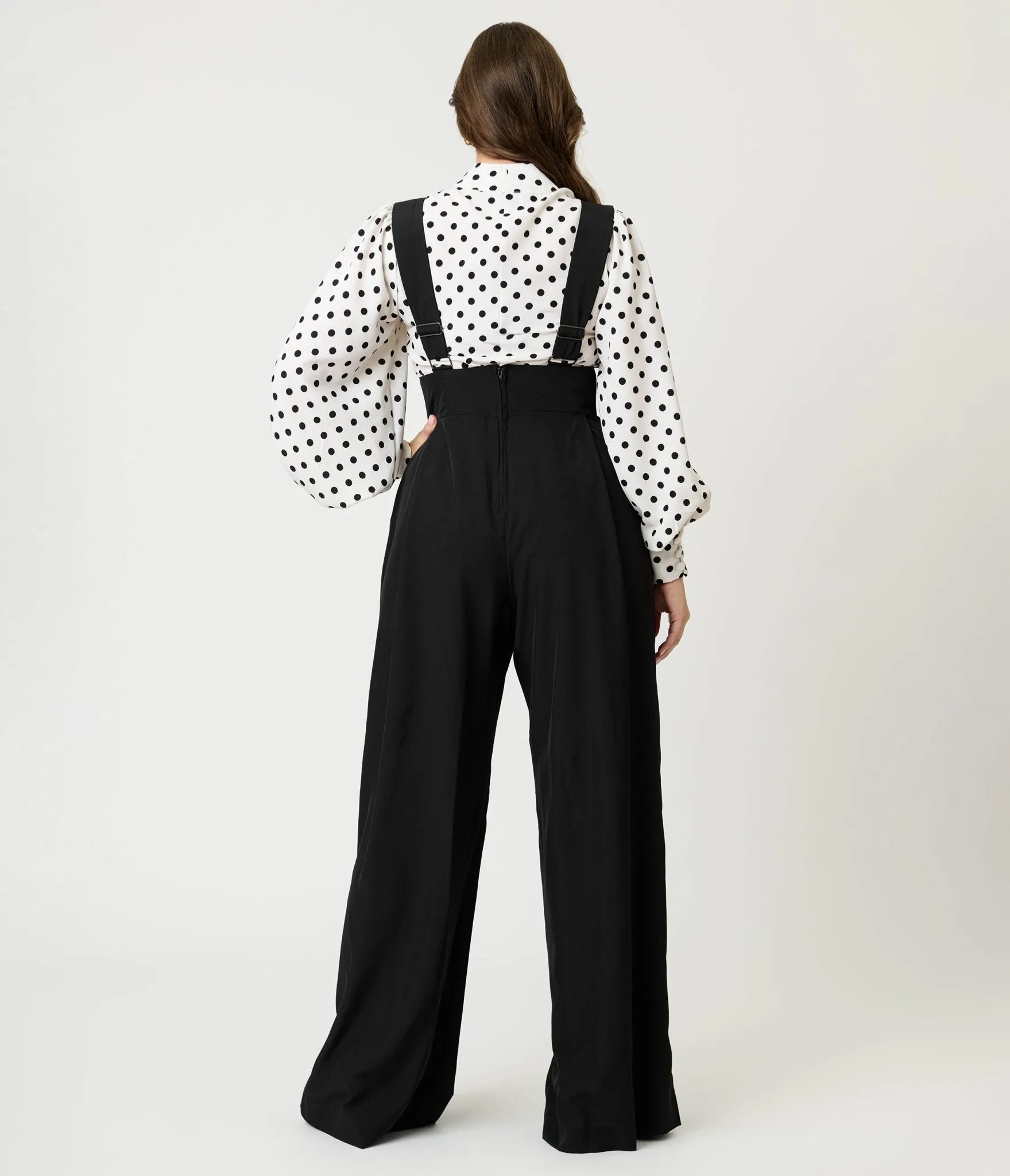 Unique Vintage Black Wide Leg Rochelle Suspender Pants sold by Unique Vintage product image thumbnail 2