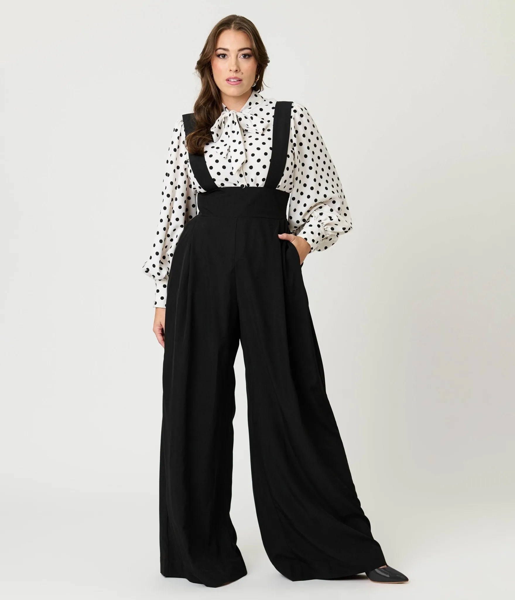 Unique Vintage Black Wide Leg Rochelle Suspender Pants sold by Unique Vintage product image thumbnail 4
