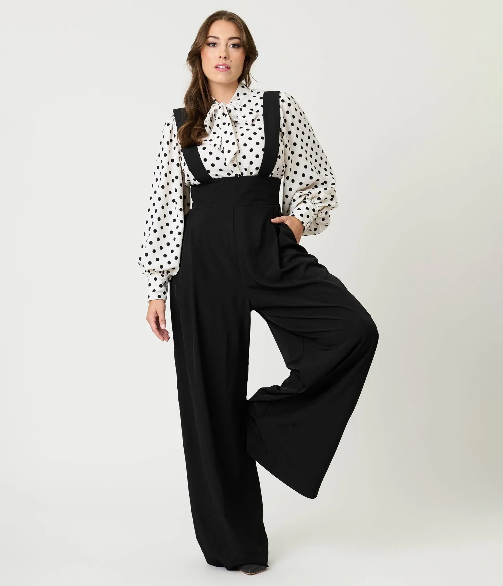 Unique Vintage Black Wide Leg Rochelle Suspender Pants sold by Unique Vintage product image thumbnail 3