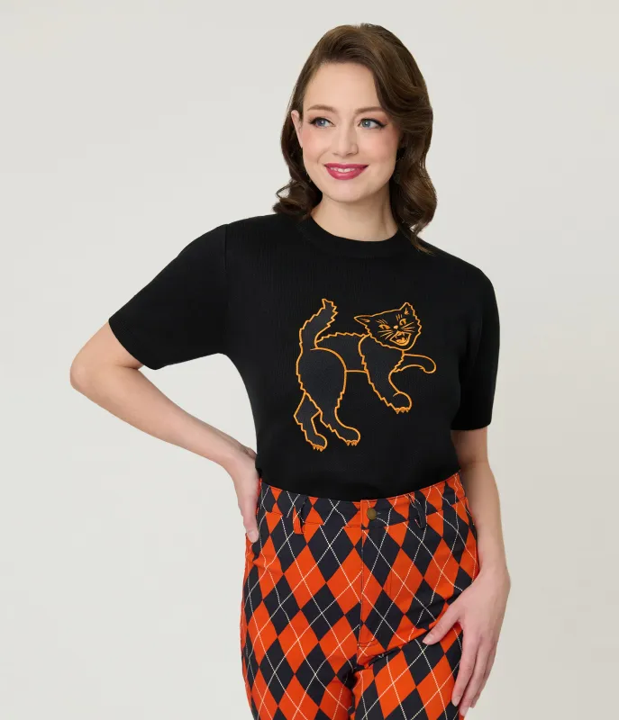 Black Scaredy Cat Knit Sweater sold by Unique Vintage