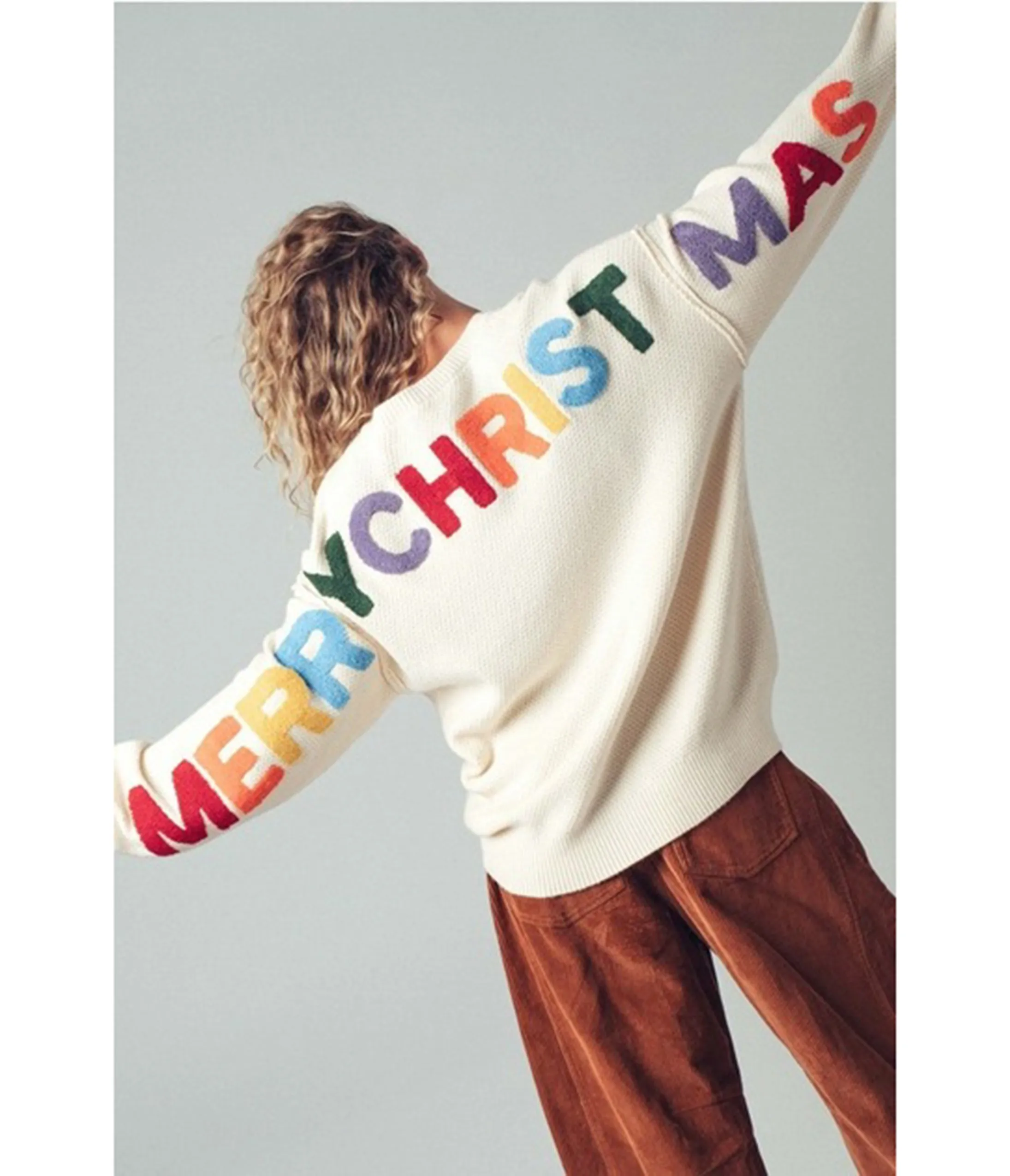 Ivory Festive Merry Christmas Sweater sold by Unique Vintage