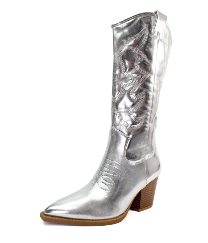 Silver Metallic Cowboy Boots sold by Unique Vintage