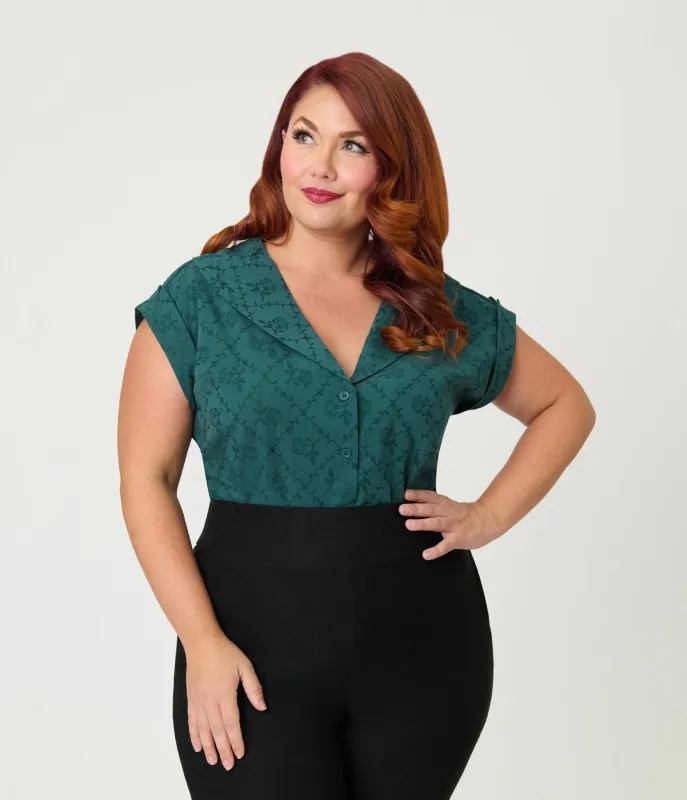 Unique Vintage Plus Size Teal Floral Twill Sleeveless Blouse sold by Unique Vintage