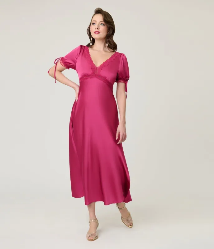 Pink Lace Trim Midi Dress sold by Unique Vintage