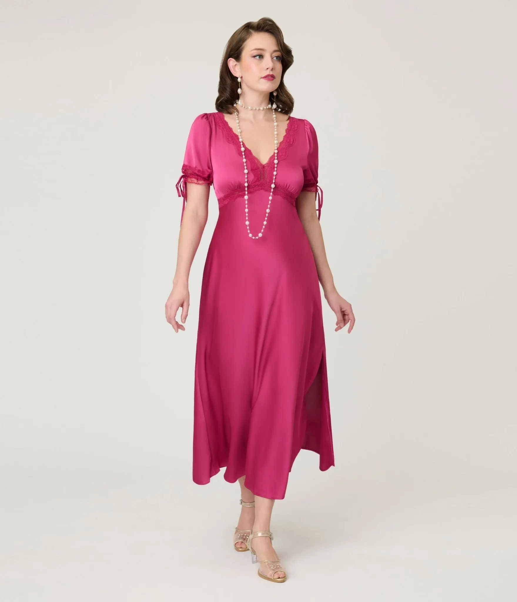 Pink Lace Trim Midi Dress sold by Unique Vintage product image thumbnail 4