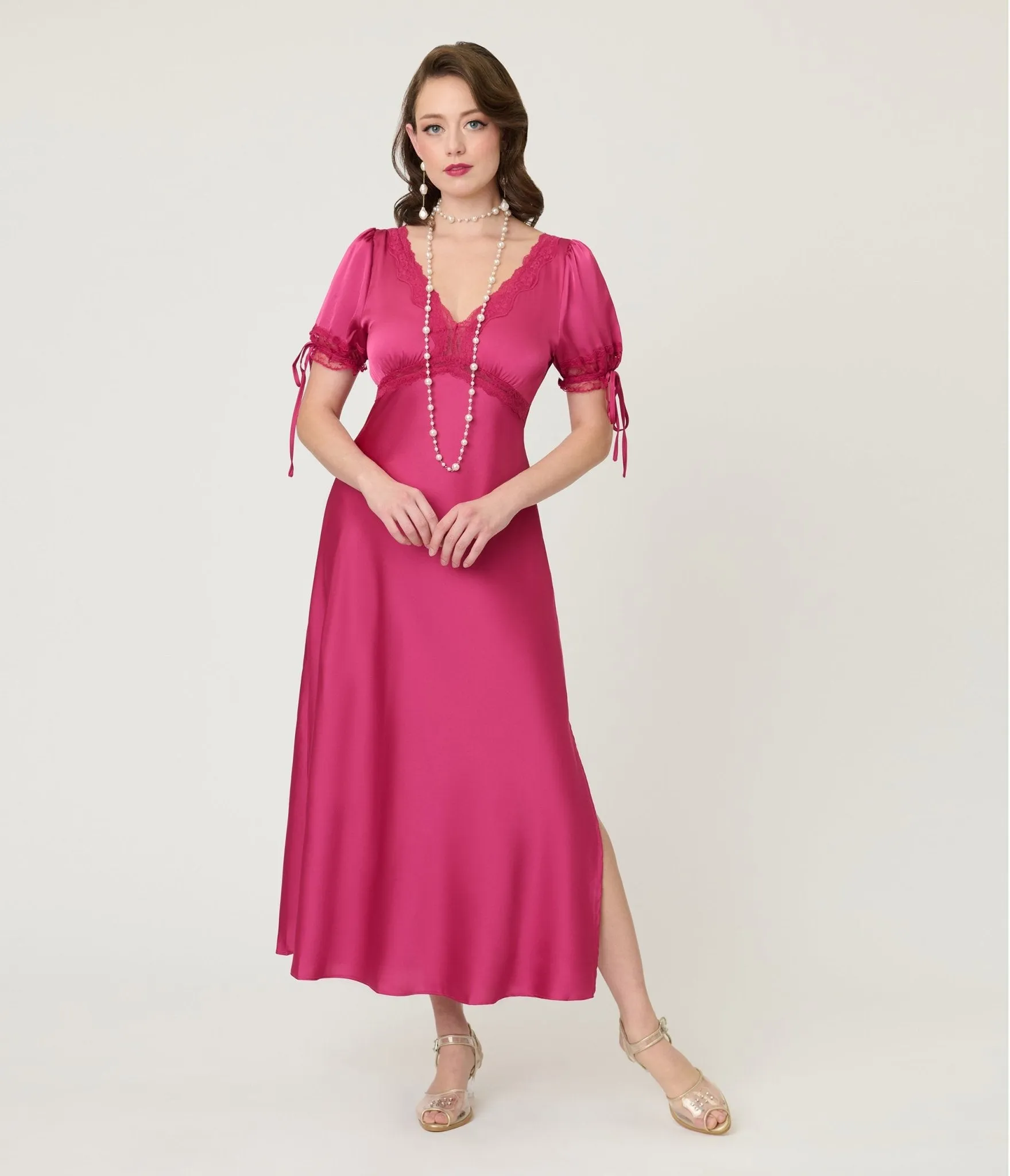 Pink Lace Trim Midi Dress sold by Unique Vintage product image thumbnail 3