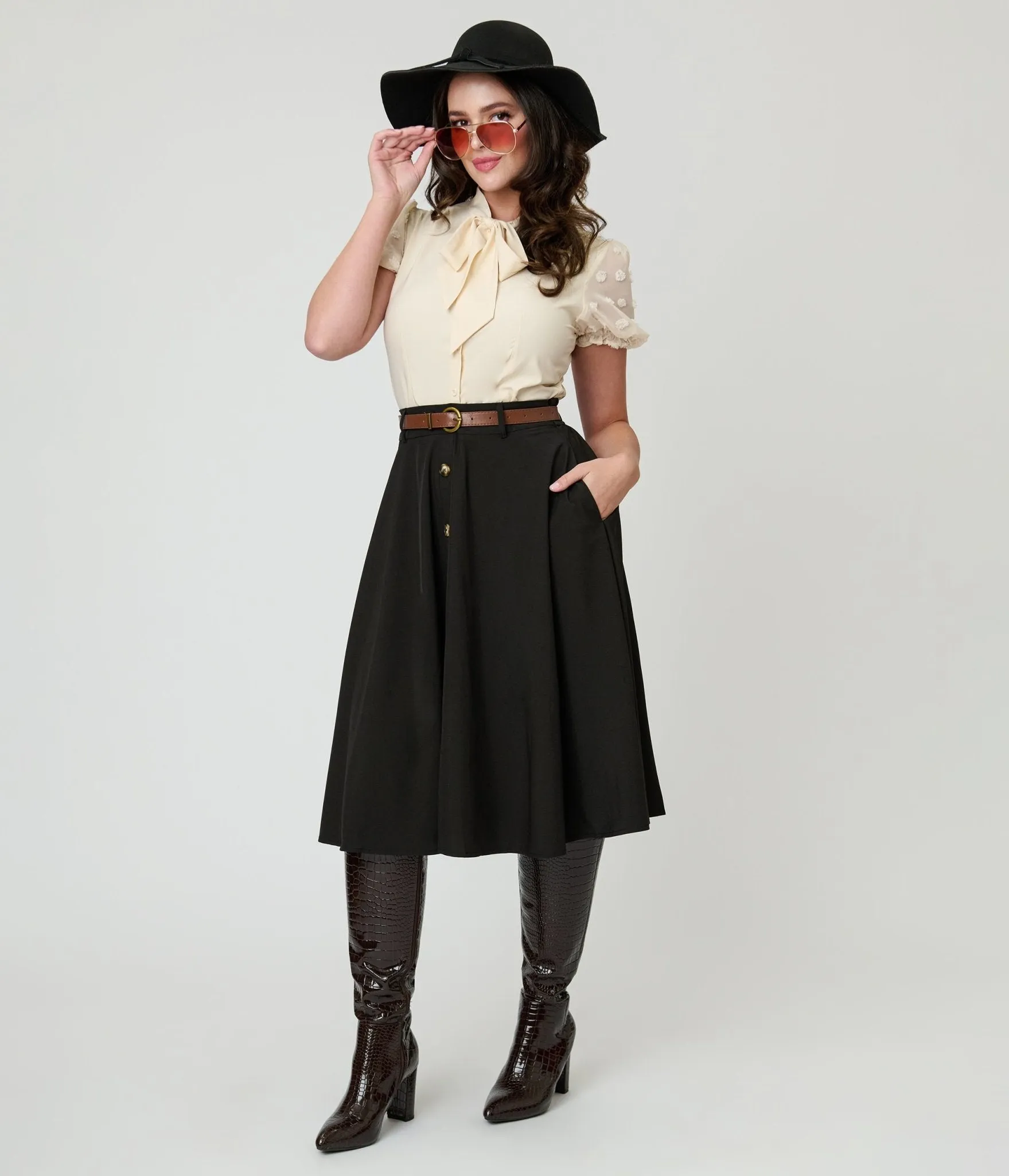 Ivory Puff Sleeve Bow Blouse sold by Unique Vintage product image thumbnail 4