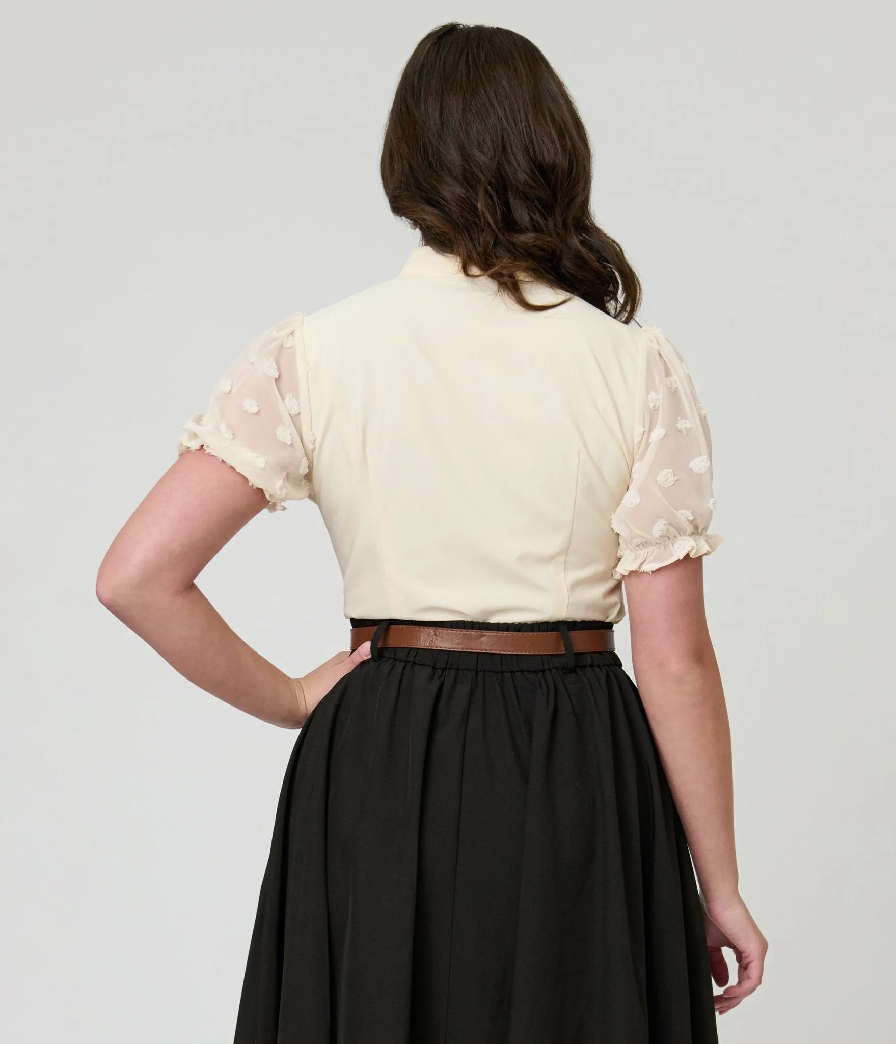Ivory Puff Sleeve Bow Blouse sold by Unique Vintage product image thumbnail 2