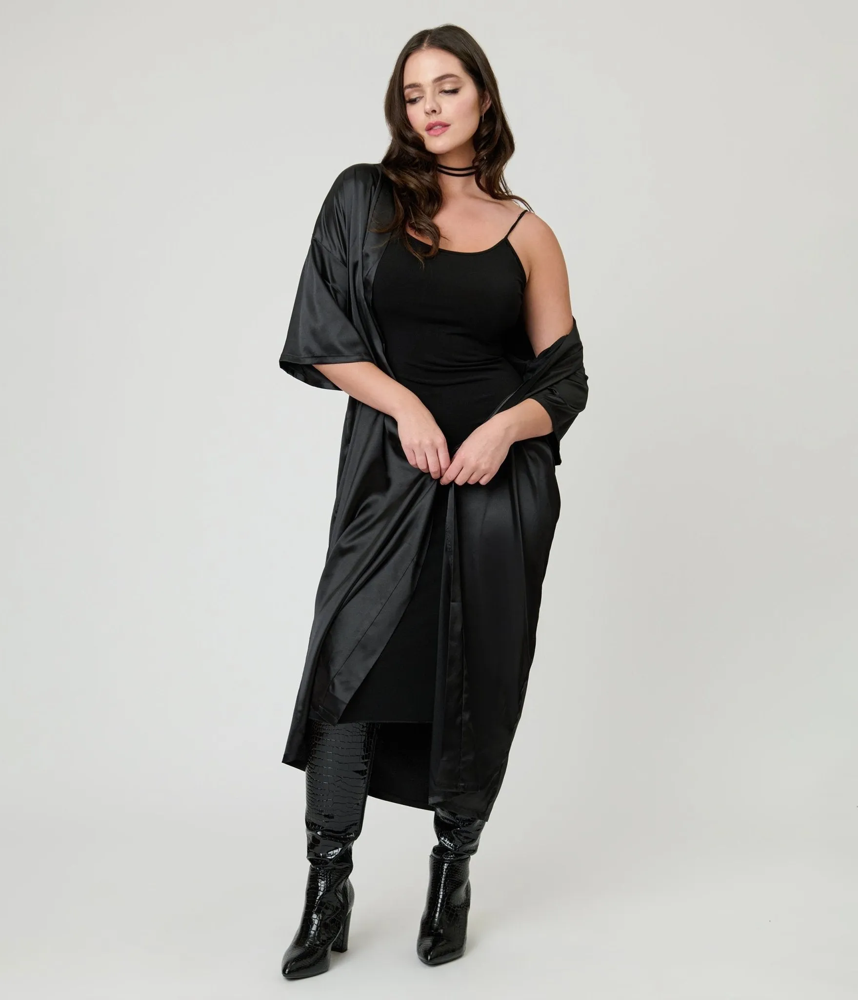 Black Satin Kimono sold by Unique Vintage product image thumbnail 5