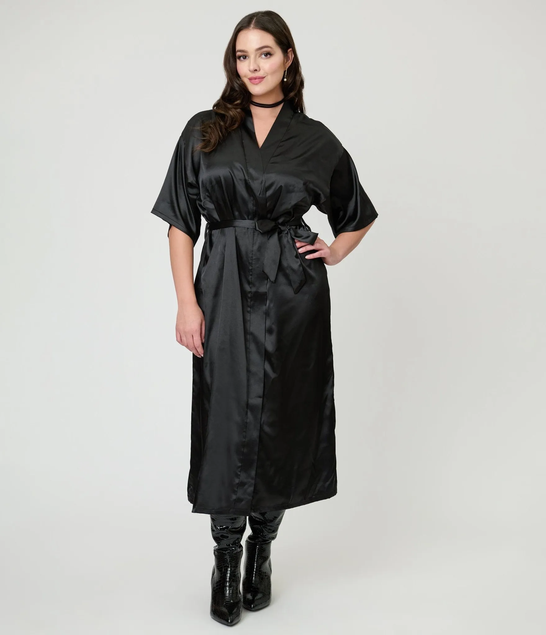 Black Satin Kimono sold by Unique Vintage product image thumbnail 3