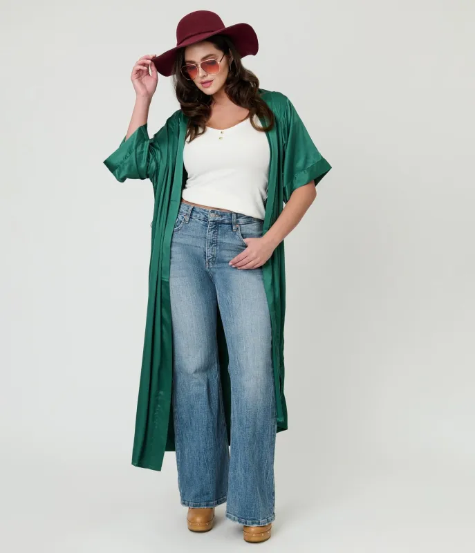 Emerald Green Satin Kimono sold by Unique Vintage