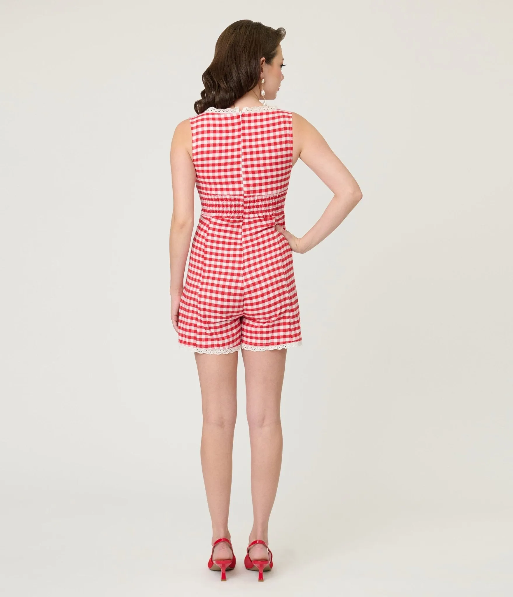 Red Gingham Sleeveless Romper sold by Unique Vintage product image thumbnail 2