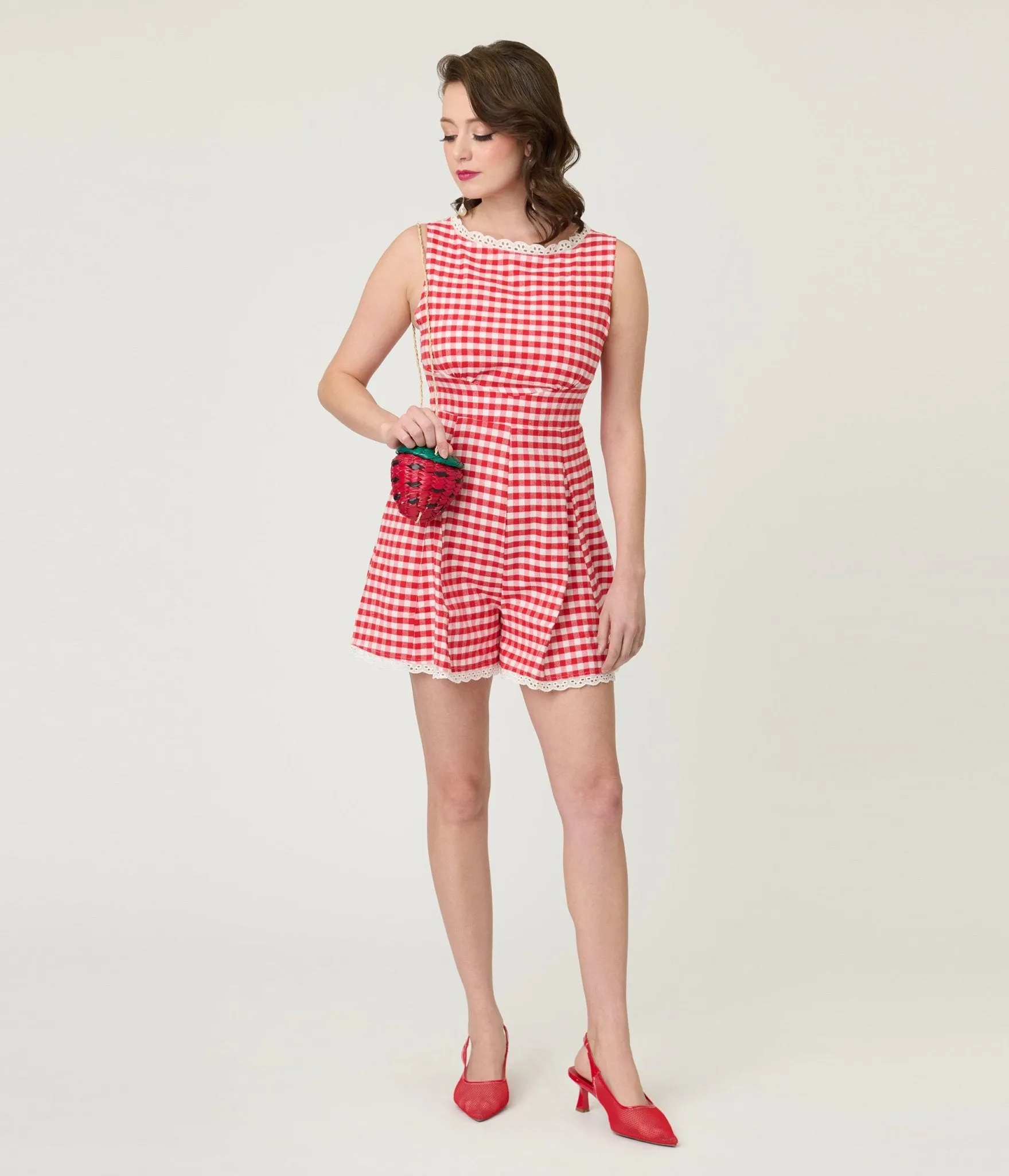 Red Gingham Sleeveless Romper sold by Unique Vintage product image thumbnail 3