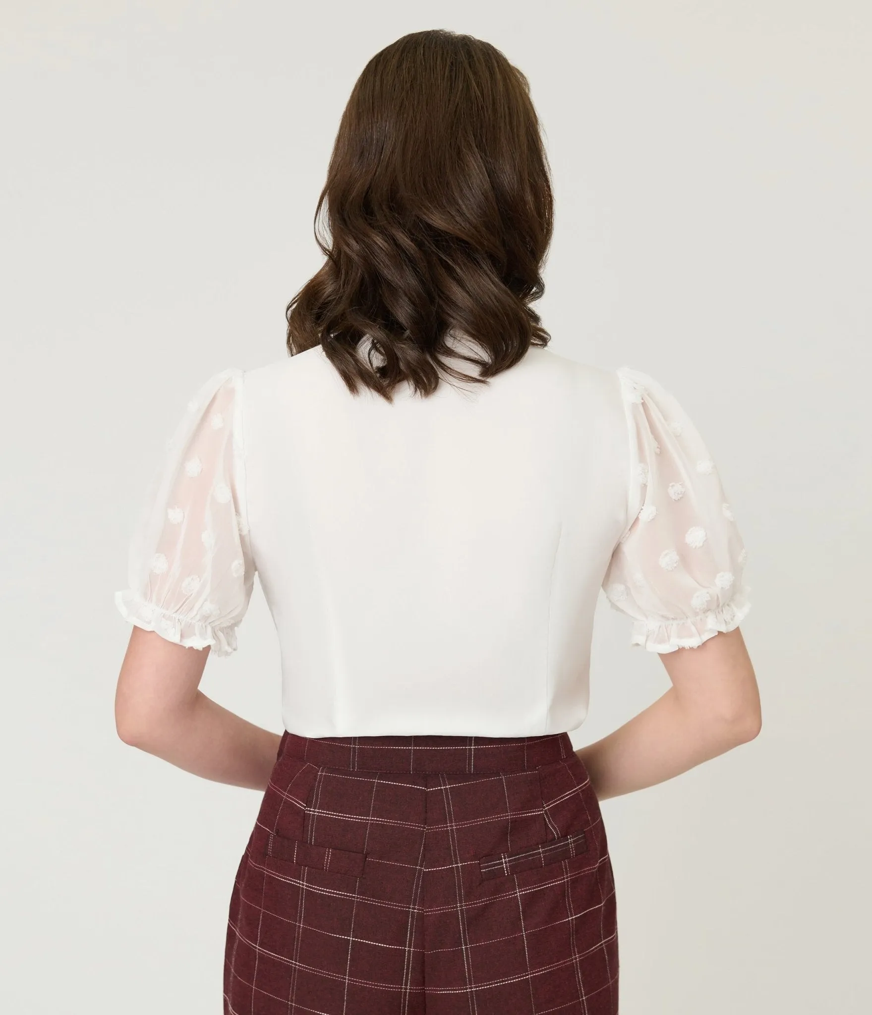 White Puff Sleeve Bow Blouse sold by Unique Vintage product image thumbnail 2