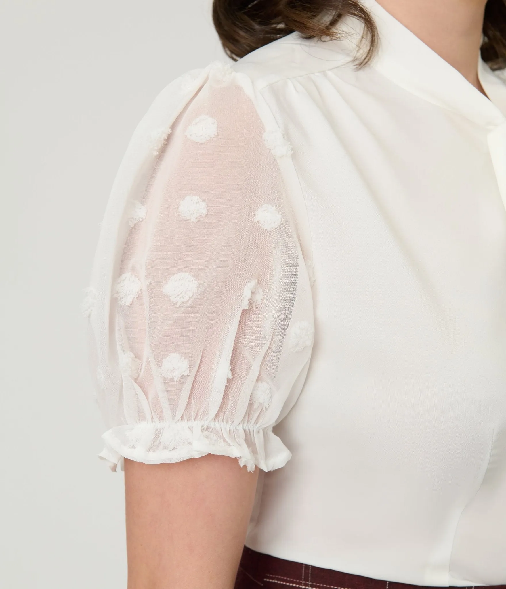 White Puff Sleeve Bow Blouse sold by Unique Vintage product image thumbnail 4