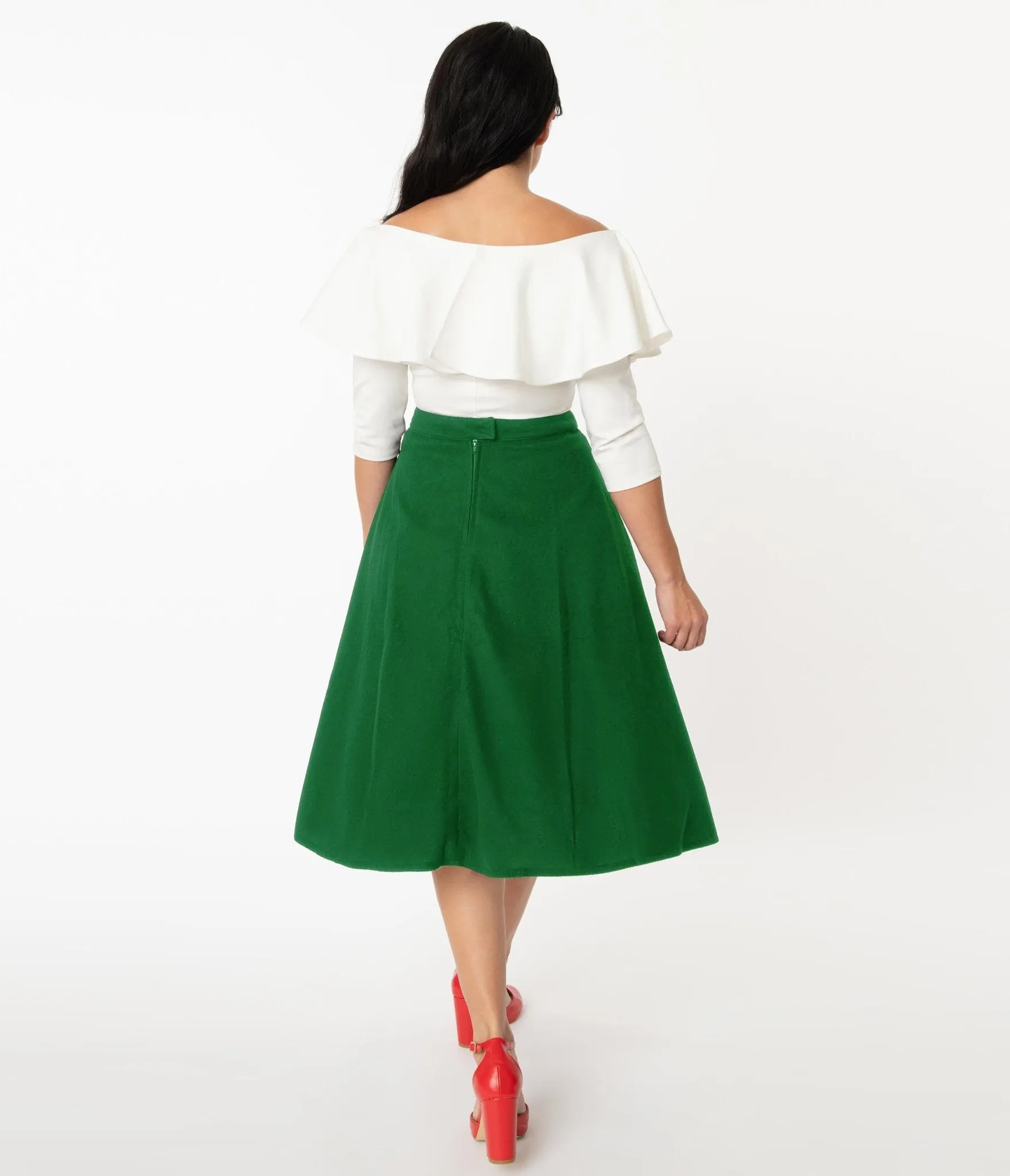 Unique Vintage Green Green Red Nose Reindeer Soda Shop Swing Skirt sold by Unique Vintage product image thumbnail 3