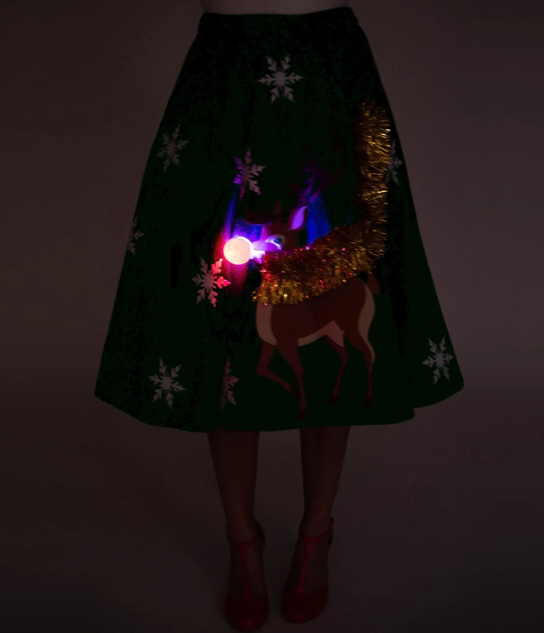 Unique Vintage Green Green Red Nose Reindeer Soda Shop Swing Skirt sold by Unique Vintage product image thumbnail 4