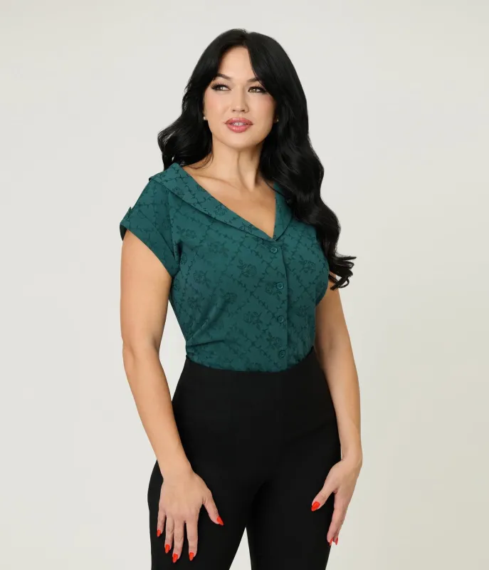 Unique Vintage Teal Floral Twill Sleeveless Blouse made by Unique Vintage