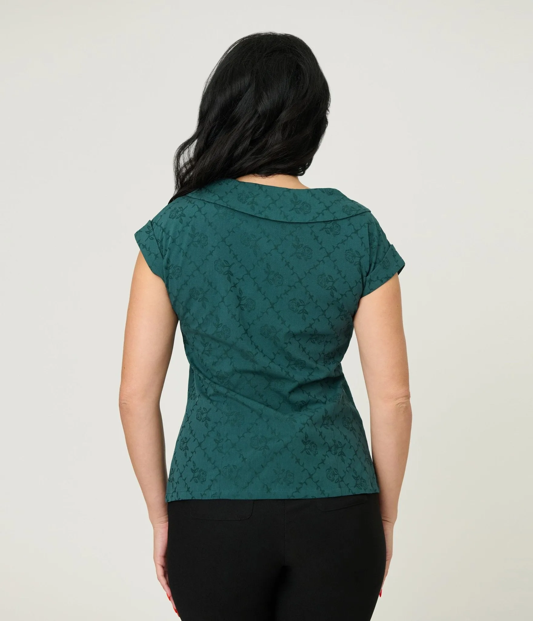 Unique Vintage Teal Floral Twill Sleeveless Blouse sold by Unique Vintage product image thumbnail 2