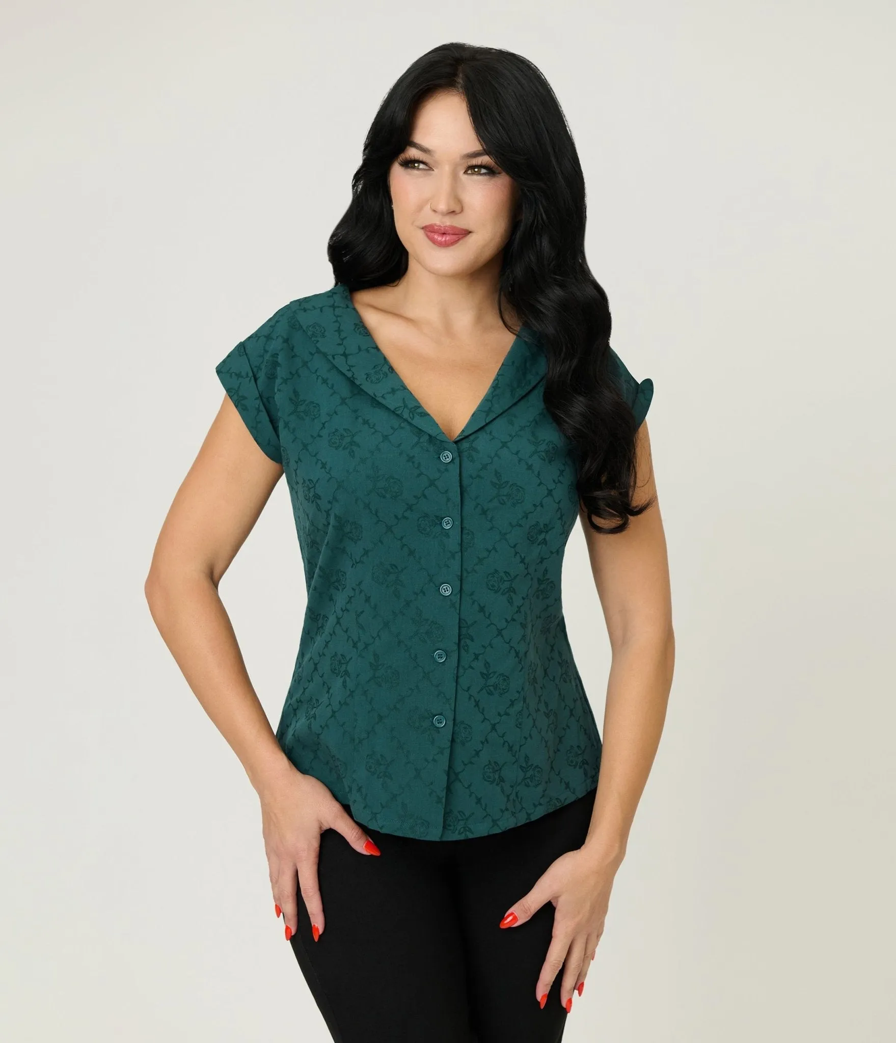 Unique Vintage Teal Floral Twill Sleeveless Blouse sold by Unique Vintage product image thumbnail 3