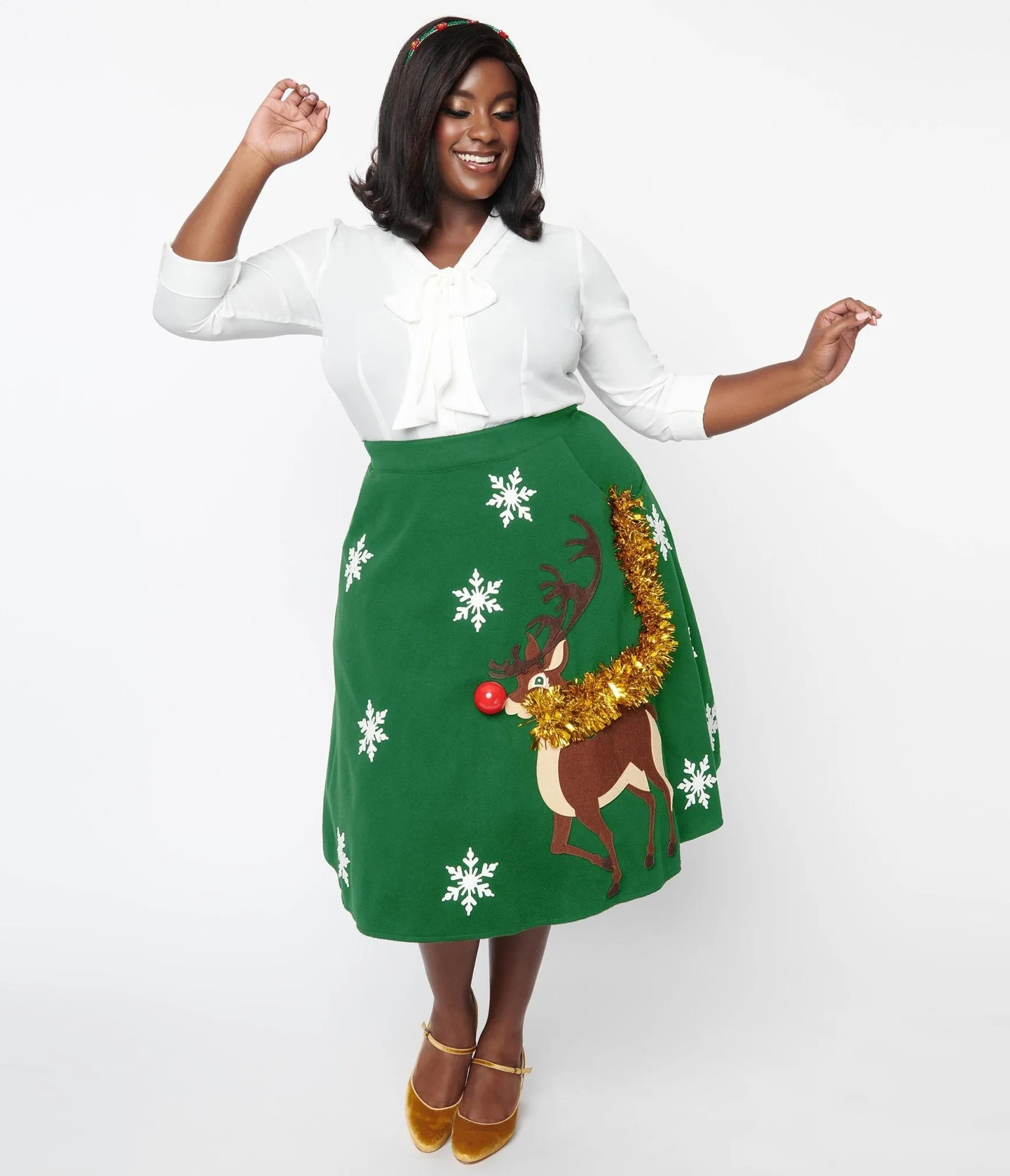 Unique Vintage Plus Size Green Red Nose Reindeer Soda Shop Swing Skirt sold by Unique Vintage product image thumbnail 4