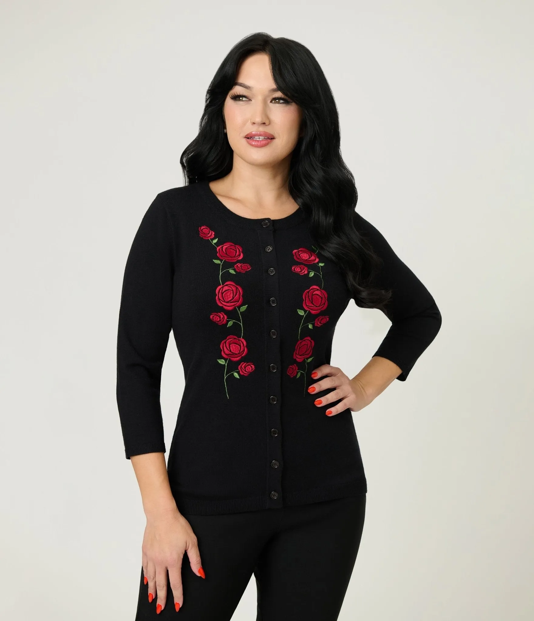 Unique Vintage Black & Red Roses Bookworm Cardigan sold by Unique Vintage product image thumbnail 3
