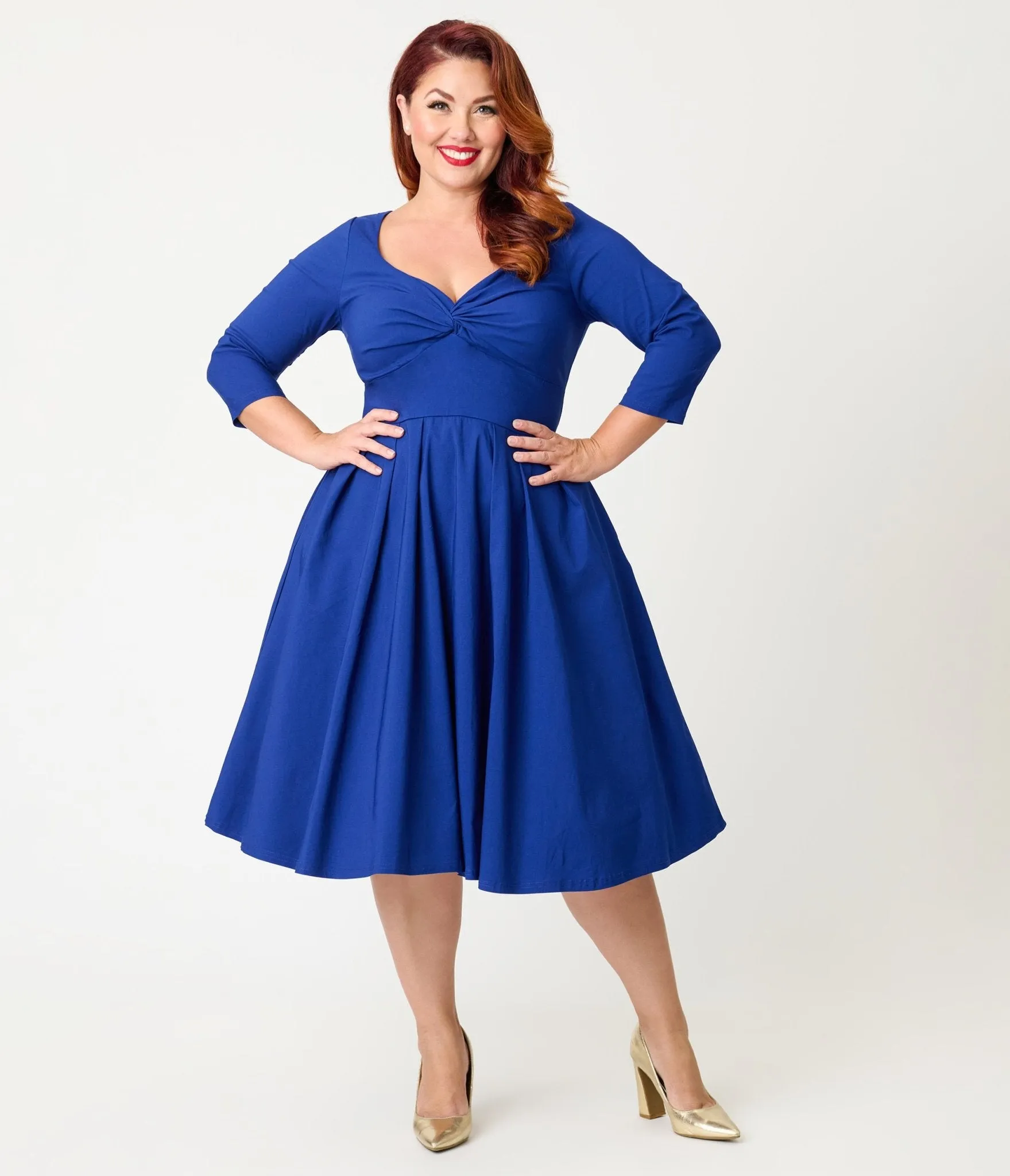 Unique Vintage Plus Size Royal Blue Bengaline Front Twist Swing Dress sold by Unique Vintage product image thumbnail 3