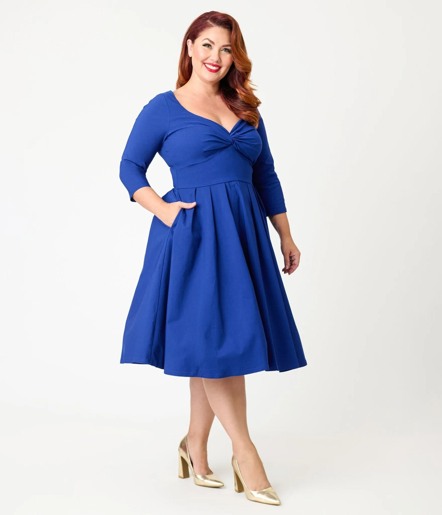 Unique Vintage Plus Size Royal Blue Bengaline Front Twist Swing Dress sold by Unique Vintage product image thumbnail 4
