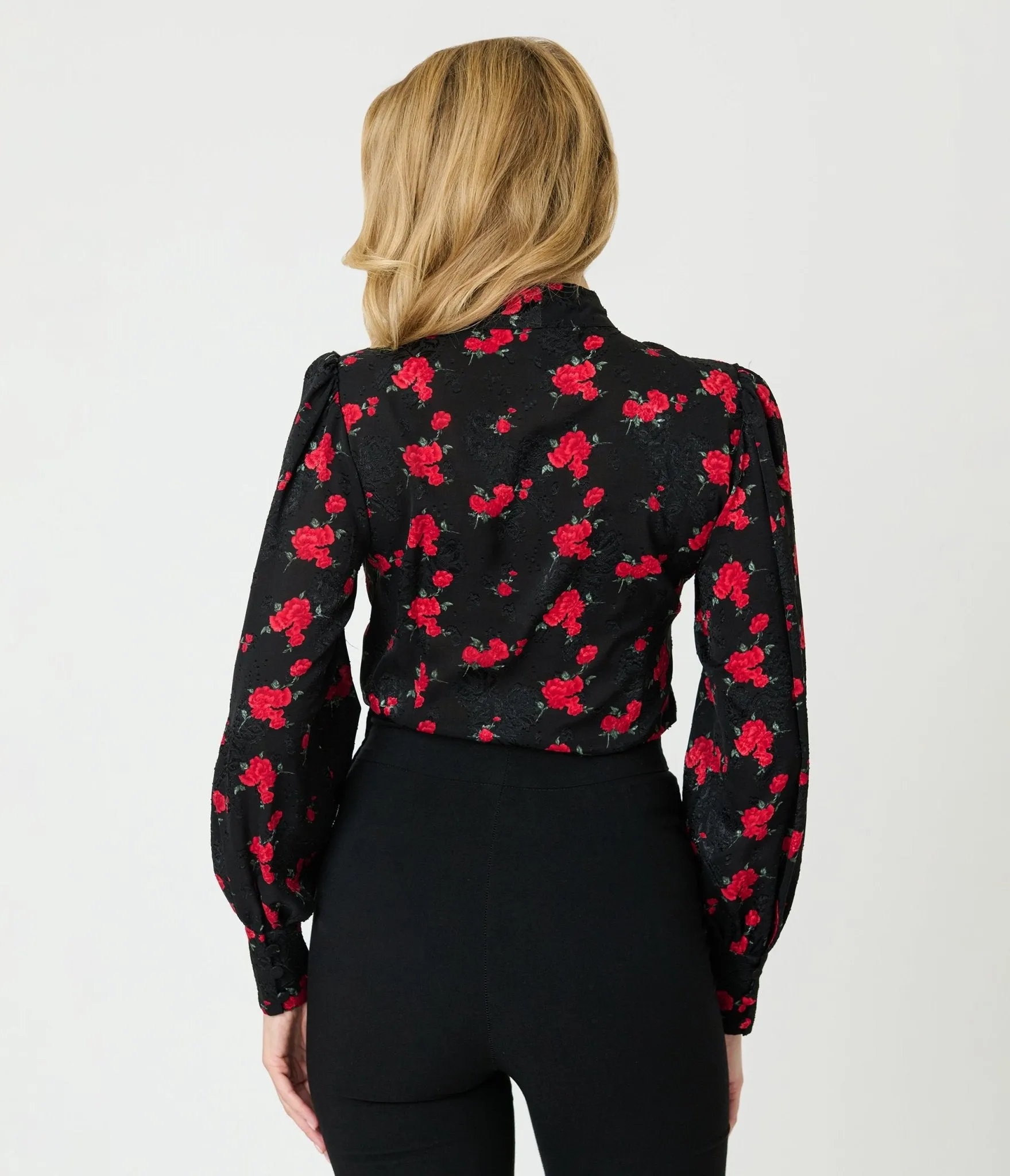 Unique Vintage Black & Red Roses Long Sleeve Gwen Blouse sold by Unique Vintage product image thumbnail 2