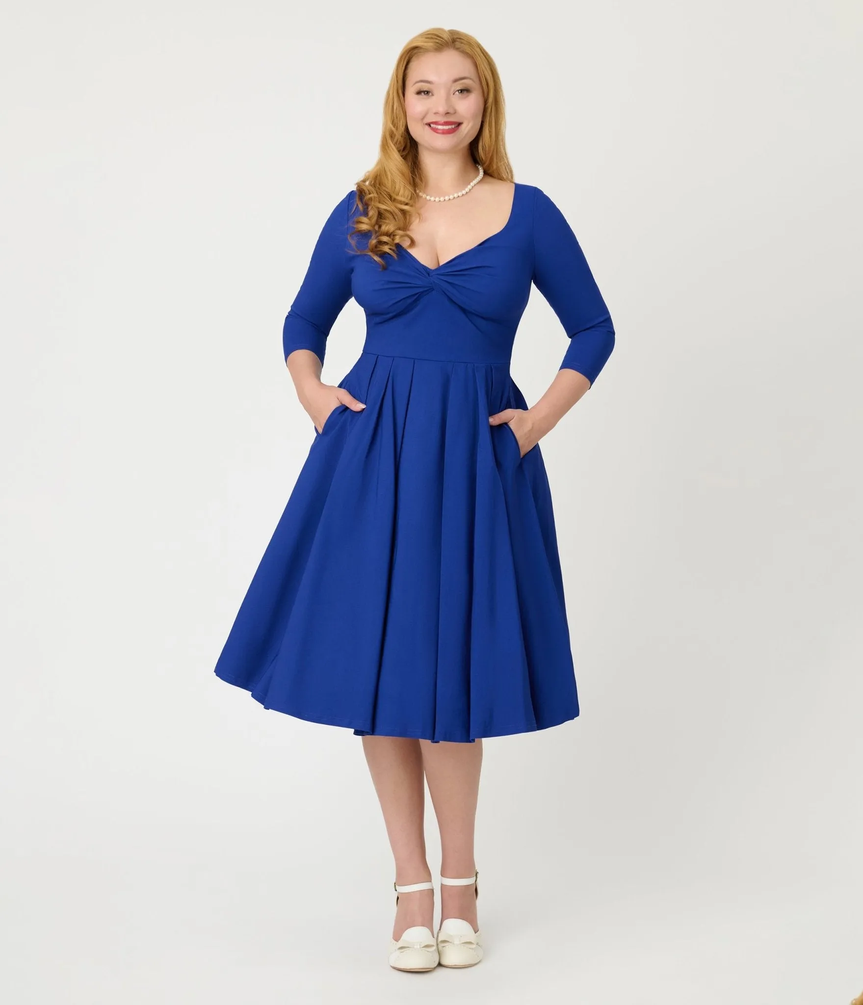 Unique Vintage Royal Blue Bengaline Front Twist Swing Dress sold by Unique Vintage product image thumbnail 3