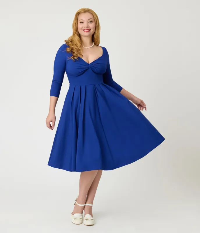 Unique Vintage Royal Blue Bengaline Front Twist Swing Dress sold by Unique Vintage