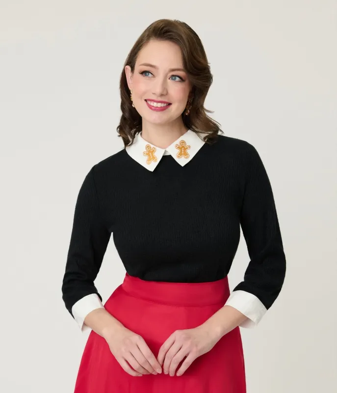 Unique Vintage Black & White Gingerbread Man Collar Sabrina Sweater sold by Unique Vintage