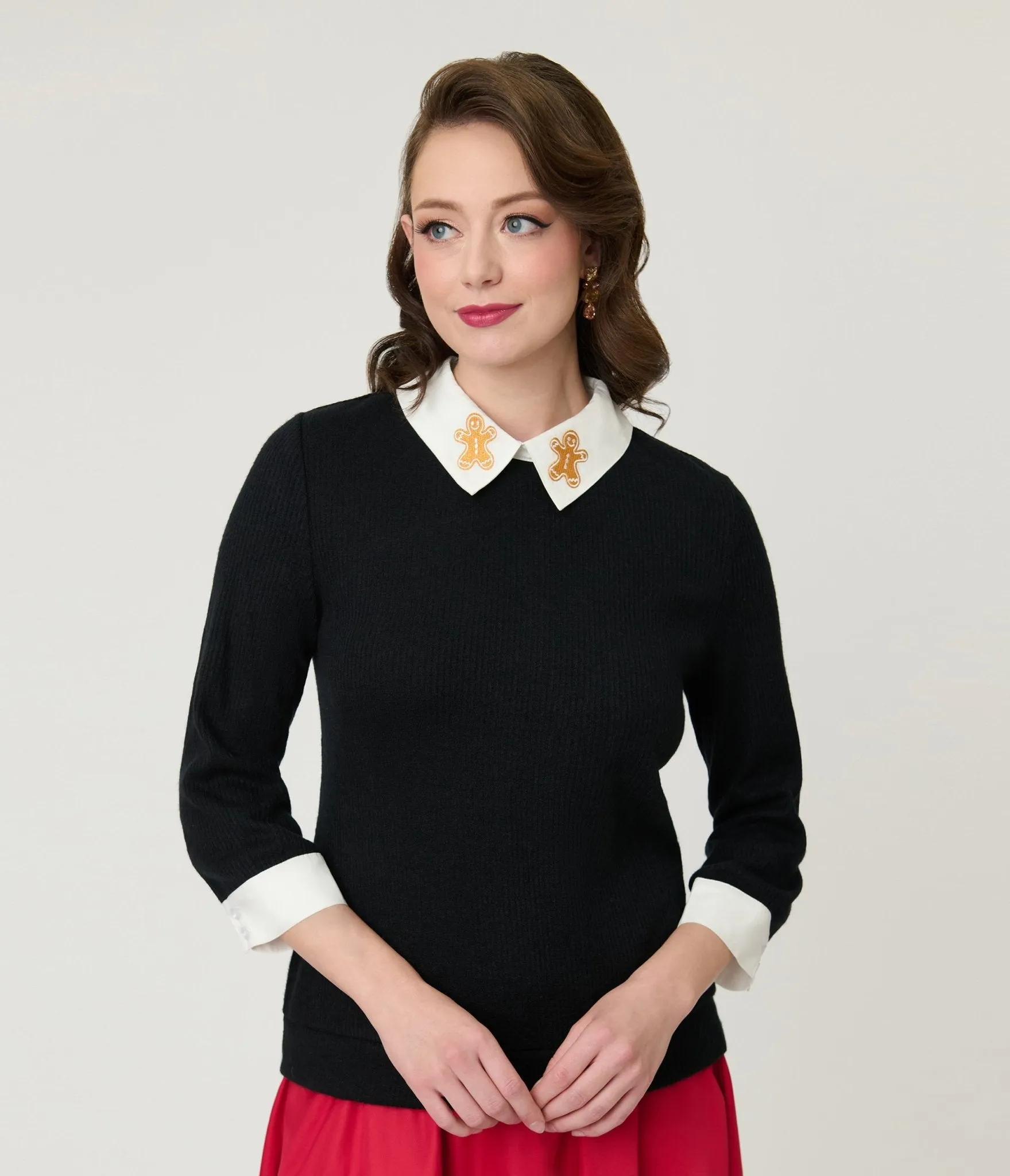Unique Vintage Black & White Gingerbread Man Collar Sabrina Sweater sold by Unique Vintage product image thumbnail 3
