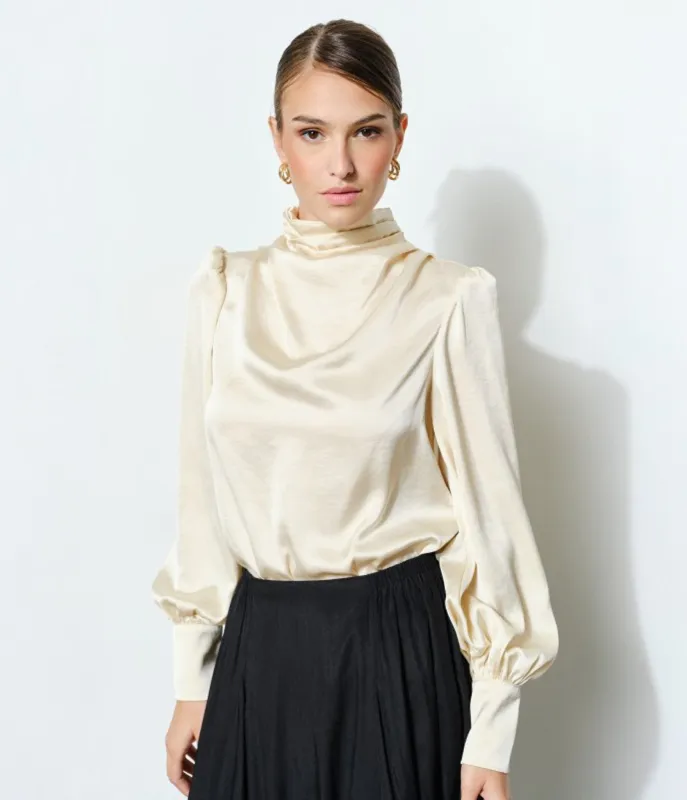 Cream Long Puff Sleeve Blouse sold by Unique Vintage