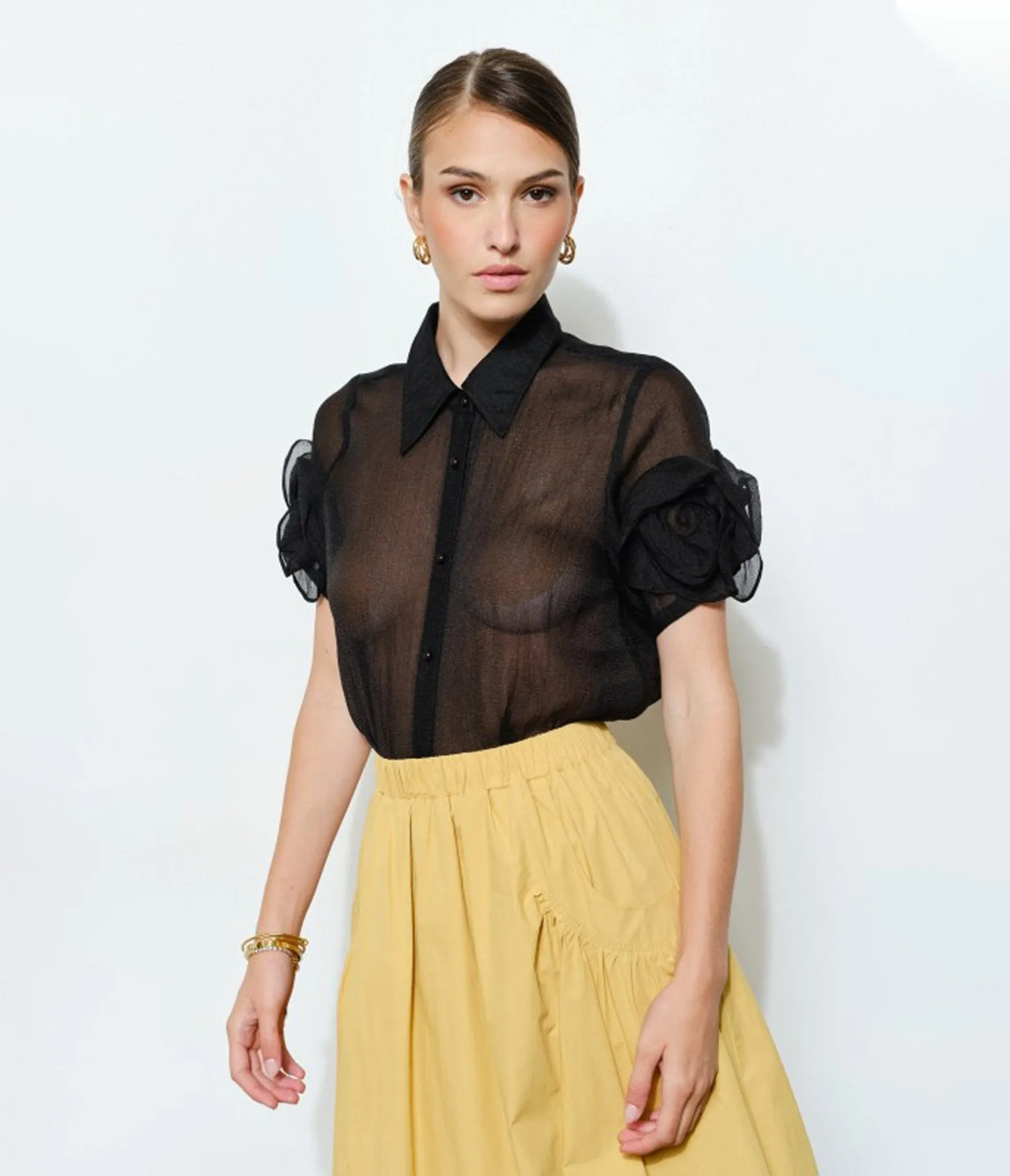 Black Organza Puff Sleeve Blouses sold by Unique Vintage product image thumbnail 5