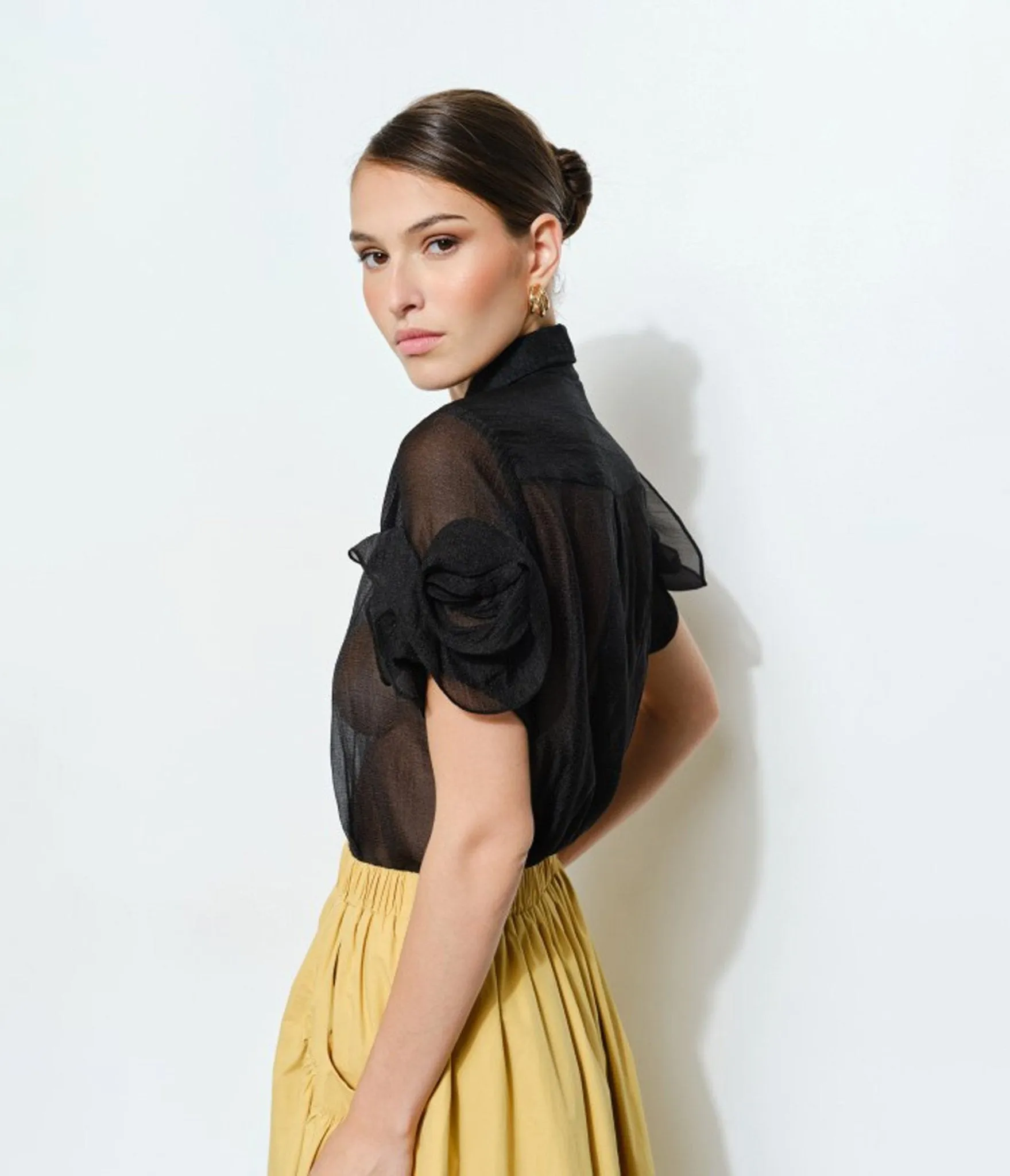 Black Organza Puff Sleeve Blouses sold by Unique Vintage product image thumbnail 2