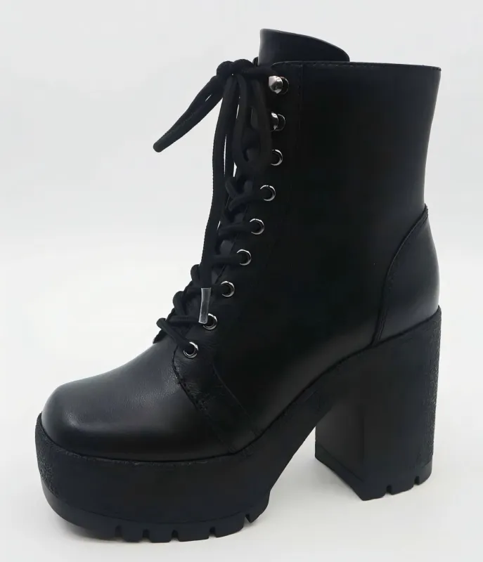 Black Leatherette Platform Ankle Boots sold by Unique Vintage