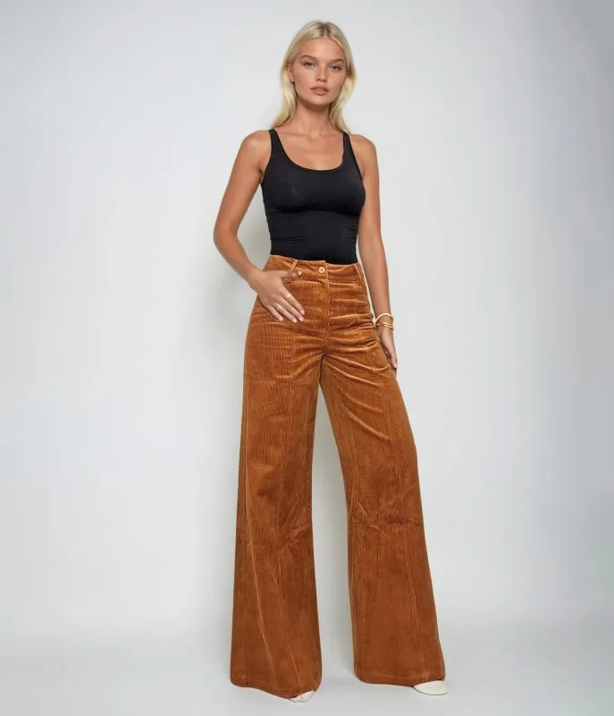 Camel Corduroy Wide Leg Pants sold by Unique Vintage