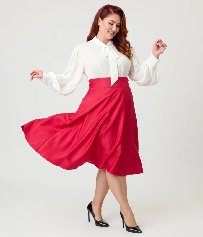 Unique Vintage Plus Size Red High Waist Vivien Swing Skirt sold by Unique Vintage
