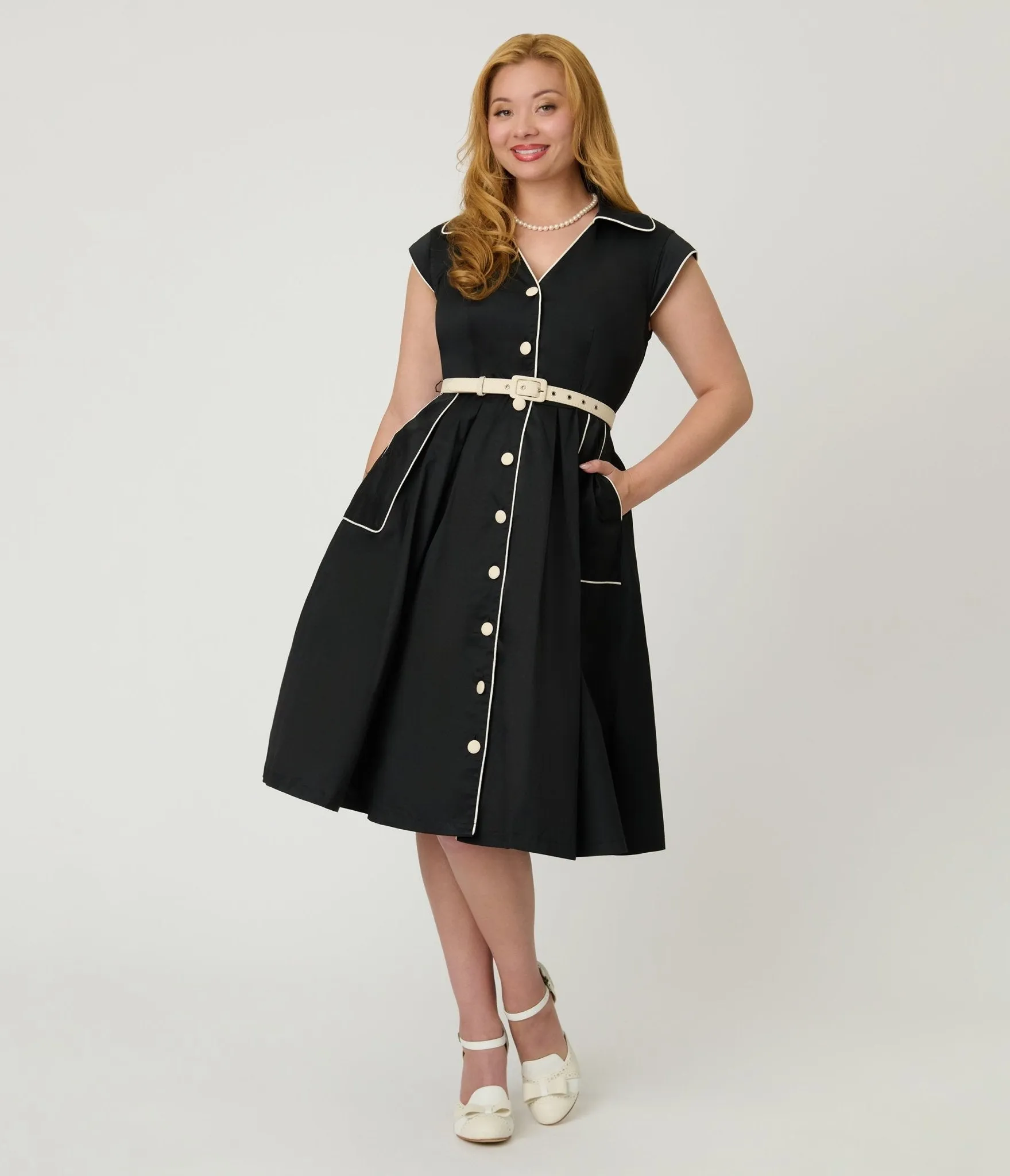 Unique Vintage Black & White Cotton Shirt Swing Dress sold by Unique Vintage product image thumbnail 3