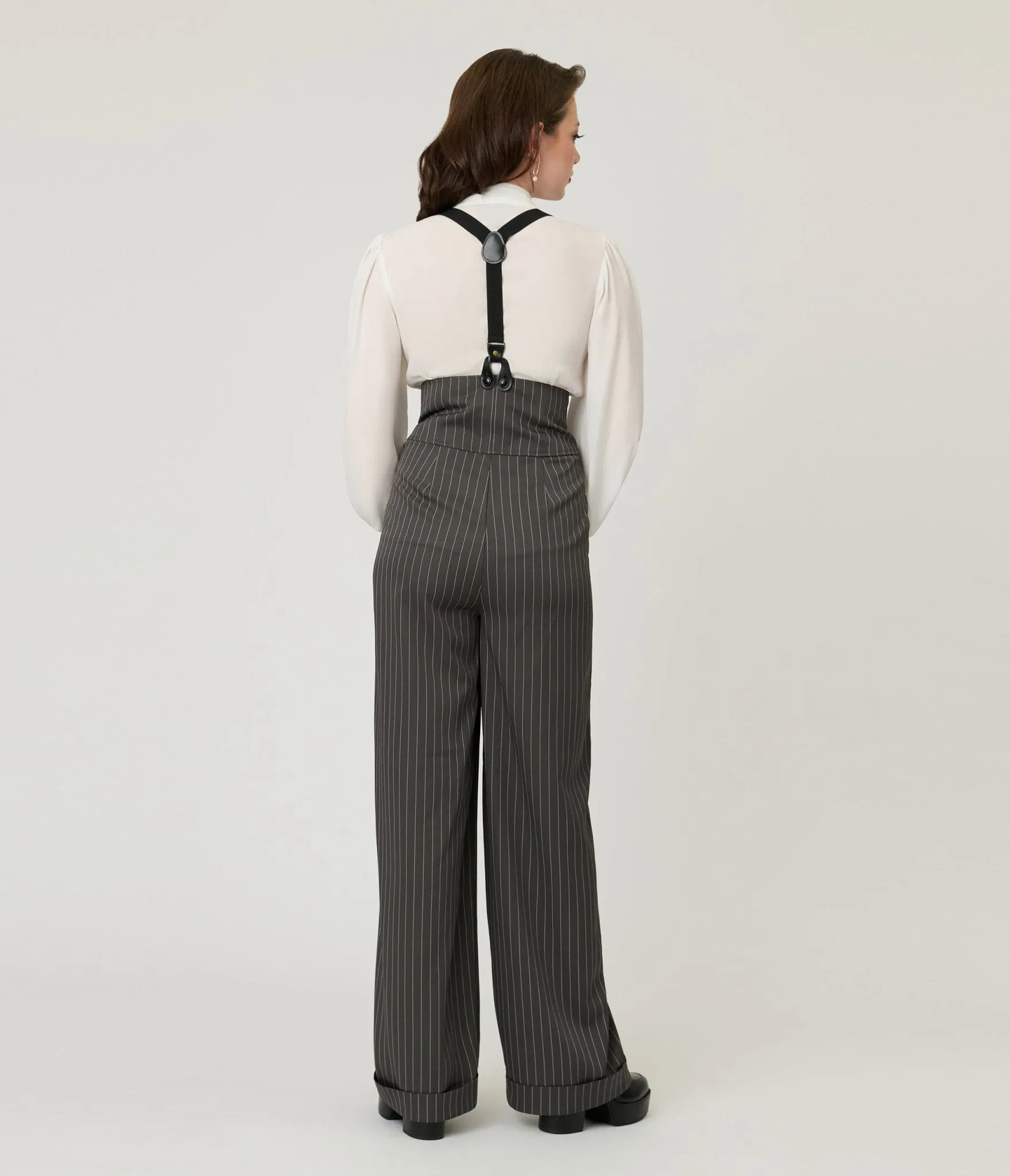 Unique Vintage Charcoal Pinstripe Thelma Suspender Pants sold by Unique Vintage product image thumbnail 2