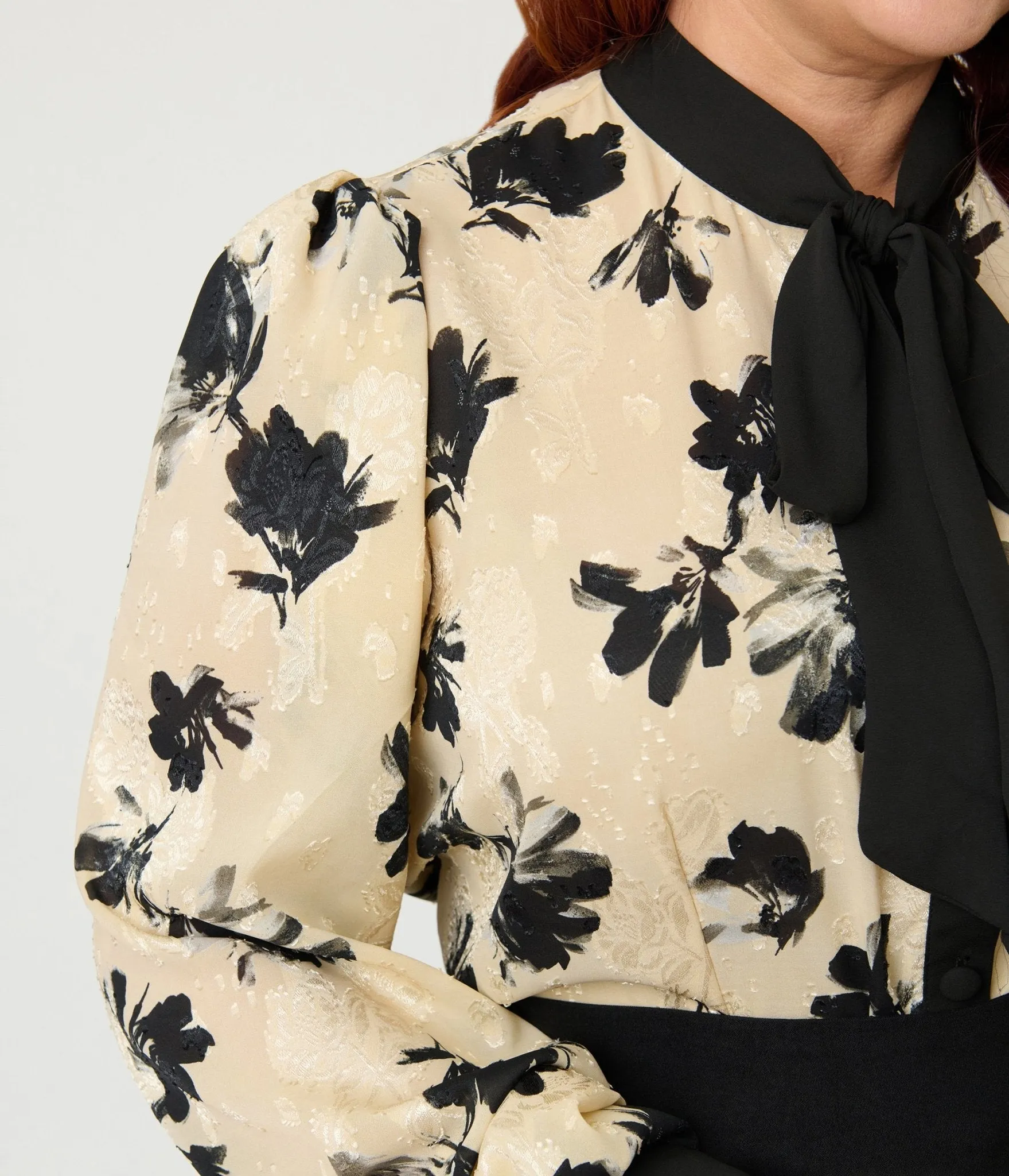 Unique Vintage Plus Size Taupe & Black Floral Long Sleeve Gwen Blouse sold by Unique Vintage product image thumbnail 5