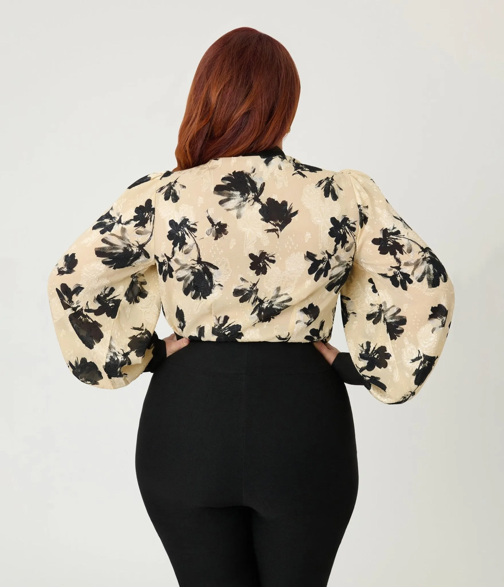 Unique Vintage Plus Size Taupe & Black Floral Long Sleeve Gwen Blouse sold by Unique Vintage product image thumbnail 2